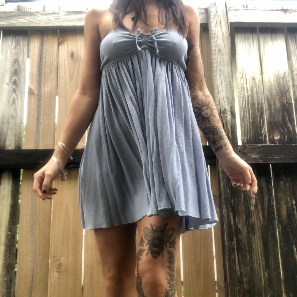 Blue strapless and backless baby doll dress